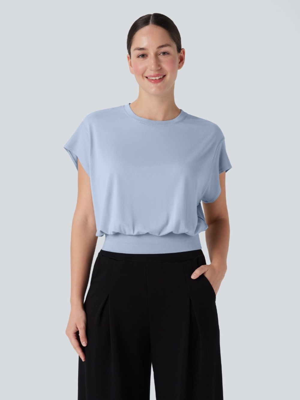 NEW Halara Round Neck Short Batwing Sleeve Shirt Size S
